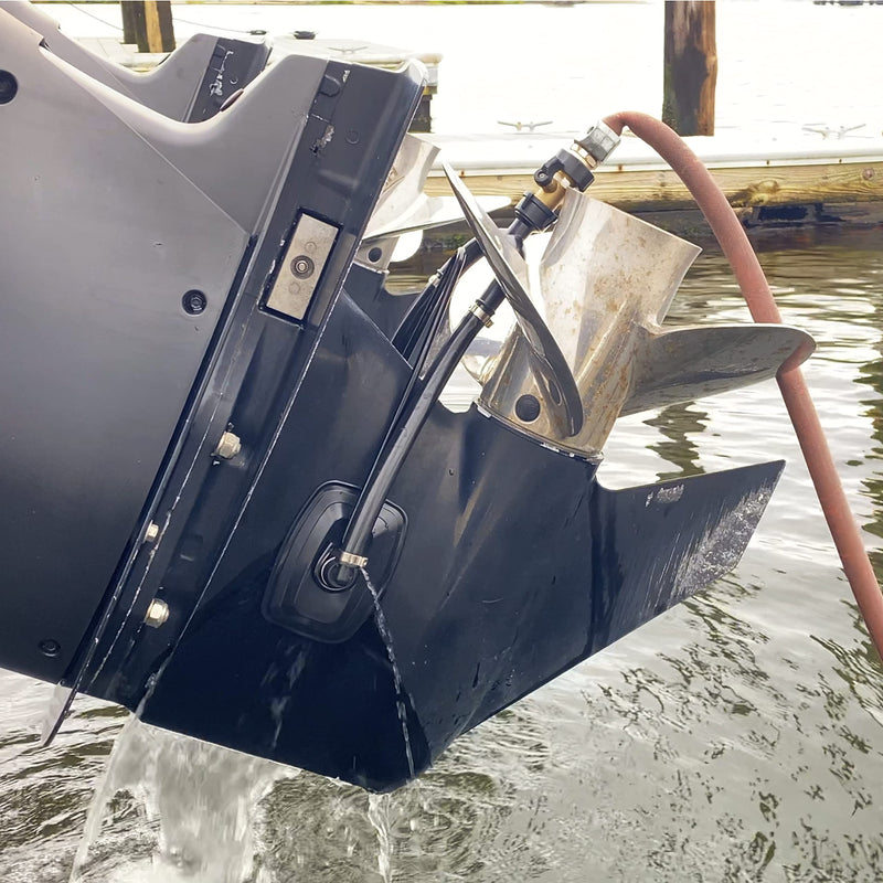 Dual Feed Muff Style Boat Motor Flusher | Use for Antifreeze Winterization or Common Water Flush | 5/8 Inch Standard Garden Hose Connection Black - BeesActive Australia