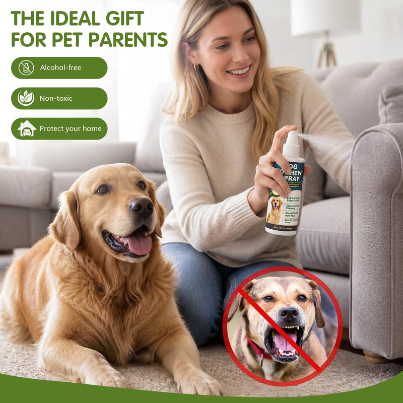 Bitter Apple Spray for Dogs, 2 Pack No Chew Spray to Stop Chewing, Biting & Licking, Natural Dog Deterrent Spray for Furniture, Shoes, Cords & Household Items, Safe Training Aid for Puppies