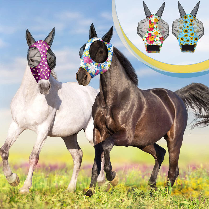 Frienda 4 Pieces Horse Fly Masks for Horses Horse Fly Mask with Ears Face Covering Elasticity Smooth and Comfortable Horse Mask with UV Protection(Medium, Flower) Medium - BeesActive Australia