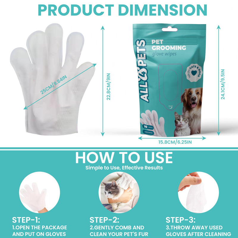Dog Washing Gloves Pet Grooming Gloves – 10-Pack Pet Cleaning Gloves for Dogs – Natural Plant Fiber Dog Cleaning Wipes for Body, Ears, Tear Stain Wipes – Ideal for Travel, Outdoors - BeesActive Australia