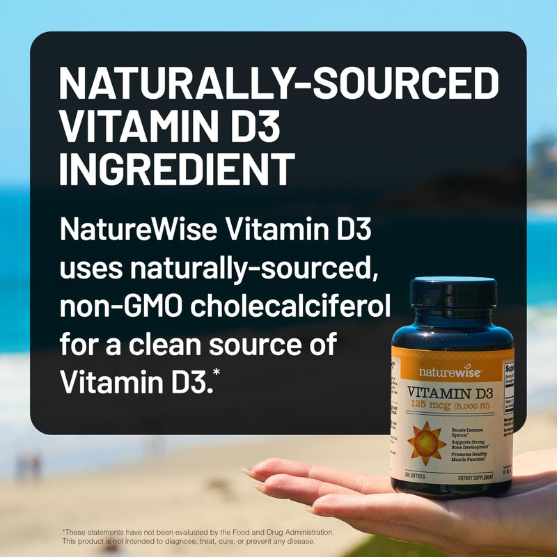 NatureWise Vitamin D3 5000IU Supplement, Immune Support, 90 Mini Softgels | Vitamin D 125 mcg - Organic Extra Virgin Olive Oil - Muscle & Bone Support - Gluten Free & USA Manufactured - 90-Day Supply 90 Count (Pack of 1) 5000 IU