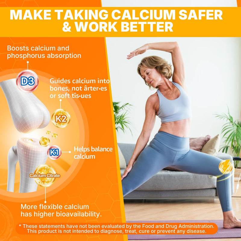 Vitamin D3 20,000 IU + K2 Vitamin (MK4 & MK7) 200mcg + Calcium Citrate, Optimal Vitamin D3 K2 Softgel - Strong Bone & Muscle, Calcium Absorption, Helping Vitamin D Deficiencies, Easy to Swallow, 1Pack 120 Count (Pack of 1)