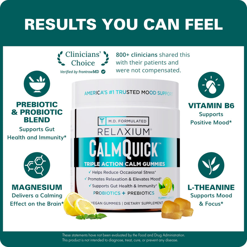 Relaxium Calm Gummies - Calm, Gut Health + Immune Support, Developed in The USA, with Vitamin B6, Magnesium, L-Theanine + Prebiotic & Probiotic Blend, Lemon Flavor, 60 Gummies (Pack of 2) 60 Count (Pack of 2)