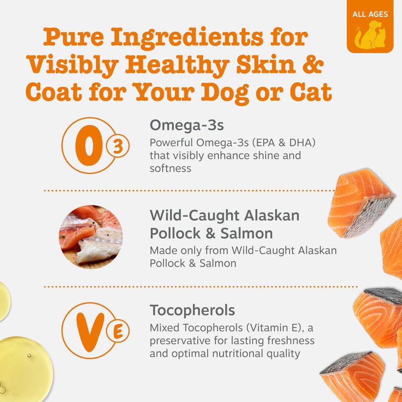 Zesty Paws Wild Alaskan Omega-3 Blend Pollock + Salmon Oil for Dogs and Cats- Skin and Coat Support, Omega 3 Supplement for Pets, 16oz 16 Fl Oz