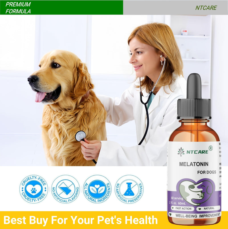 Melatonin for Dogs, Natural Well-Being Supplement, 2 fl. oz, 60 Servings