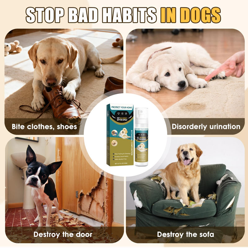 Bitter Apple Spray for Dogs, Effectively, No Chew Spray for Dogs Stop Licking Biting & Destructive Behavior Protect Your Furniture Prevent Licking Injuries Indoor/Outdoor Training Deterrent (150ML)