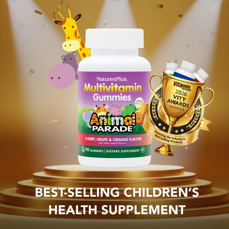 NaturesPlus Animal Parade Multivitamin Children's Gummies - 90 Count - Assorted Cherry, Grape & Orange Flavors - Supports Immune System - Vegetarian, Gluten Free - 30 Servings