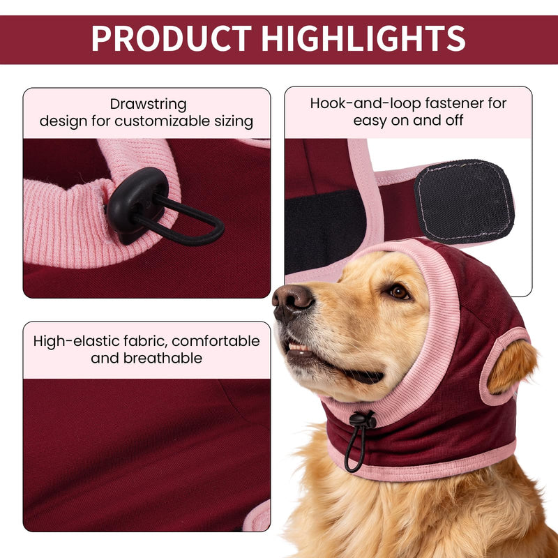 Dog Snood Ear Protection, Calming Anxiety Relief for New Year Firework Thunder Travel, Breathable Elastic Warm Red S Small