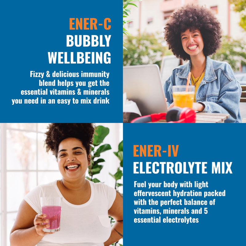Ener-C & Ener-IV Drink Mix Pack, Immune Booster for Adults - 42 Count | Vitamin Packets for Water, Electrolytes Powder Packet, Hydration Liquid Mix, Healthy Energy, Low Sugar Mixed Berry & Orange Vitamin C 10.65 Ounce (Pack of 1)
