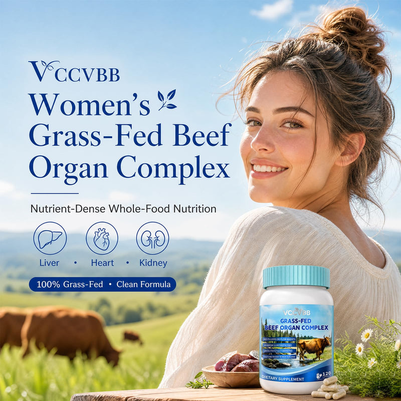 Beef Organ Supplements for Women, Grass-Fed Pasture-Raised, 120 Capsules | With liver, kidney, heart and uterine tissue plus iron and vitamin nutrients for daily wellness support