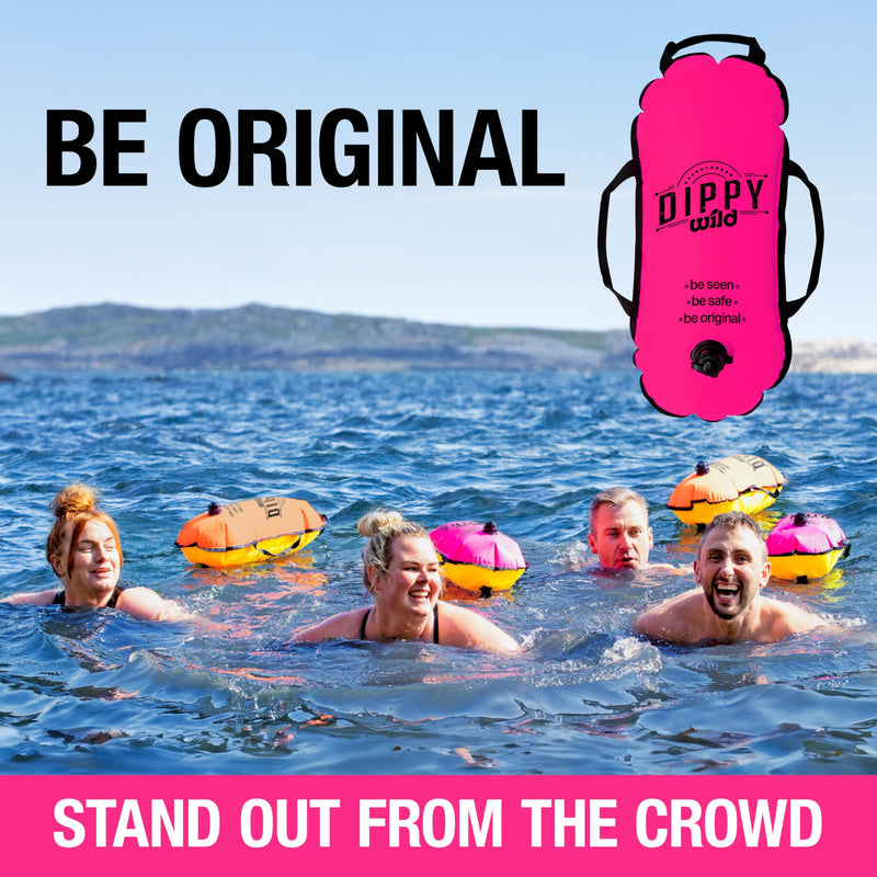 Wild Swim Buoy for Open Water Swimmers | Waterproof Tow Float Swim Bubble for Adults | Triathlon Buoy Float | Swimmer Gear | Wild Swimming Accessories Pink/Yellow