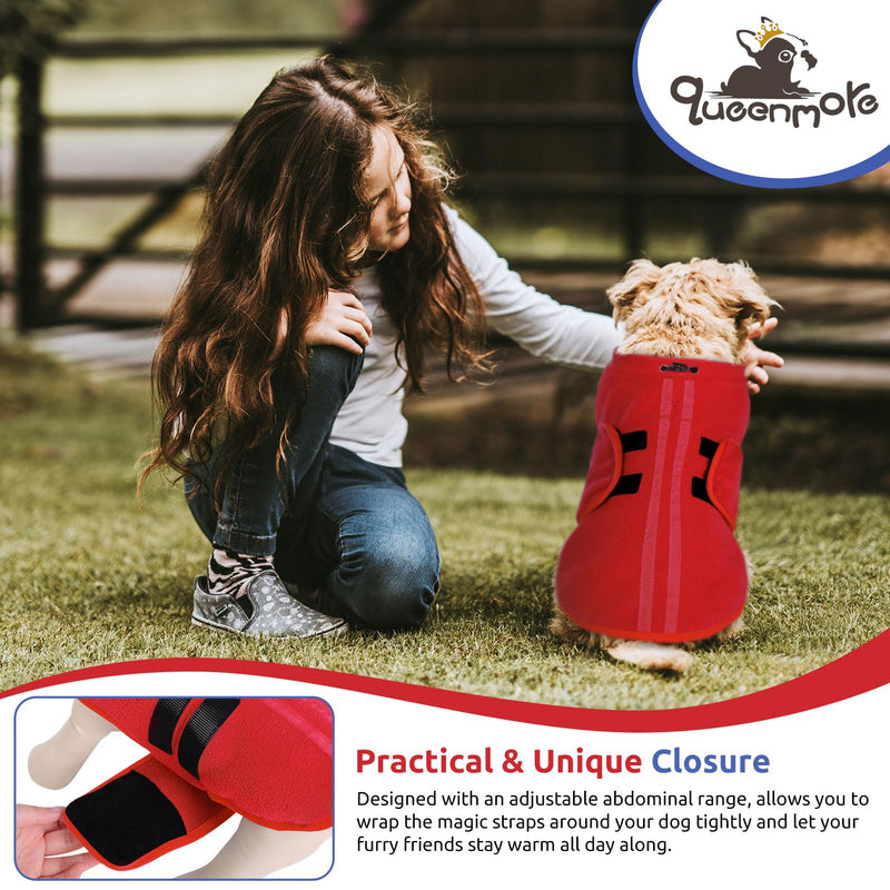 Queenmore Small Dog Sweaters, Soft Fleece Vest Pullover Dog Jacket with Leash Hole, Warm Winter Dog Clothes Cold Weather Doggy Dachshund Sweater for Small Dogs Cats Boy or Girl (Red, S) Red - BeesActive Australia
