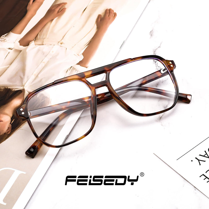 FEISEDY Blue Light Blocking Glasses Fake Nerd Clear Square Computer Lightweight Pilot Glasses Frame Oversized B2866 Leopard Frame 54 Millimeters - BeesActive Australia
