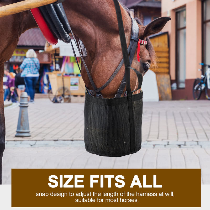 Sumind 2 Pcs Horse Feed Bag Comfort Breathable Mesh Feed Bucket Heavy Duty Feed Bag with Adjustable Strap and Waterproof Bottom for Horse Feeding Supplies Muzzle Feed Bag, Medium (Black) Black - BeesActive Australia