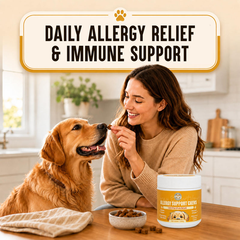 Meadows & Mutts Dog Allergy Relief Chews – Immune Support Dogs Probiotics Soft Chews - Anti Itch & Seasonal Allergy Relief - Probiotics Supplement Support Gut Health, Yeast, Skin & Coat - 100 ct