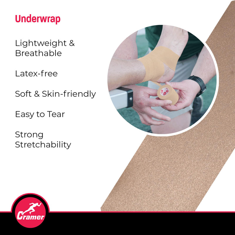 Cramer Tape Underwrap, Case of 3, Beige, Non-Latex Pre Wrap to Protect Skin from Irritation and Discomfort Caused by Athletic Tape, Tearable Sports Wrap, Non-Adhesive, 2.75" x 21 Yards 3 Roll - BeesActive Australia