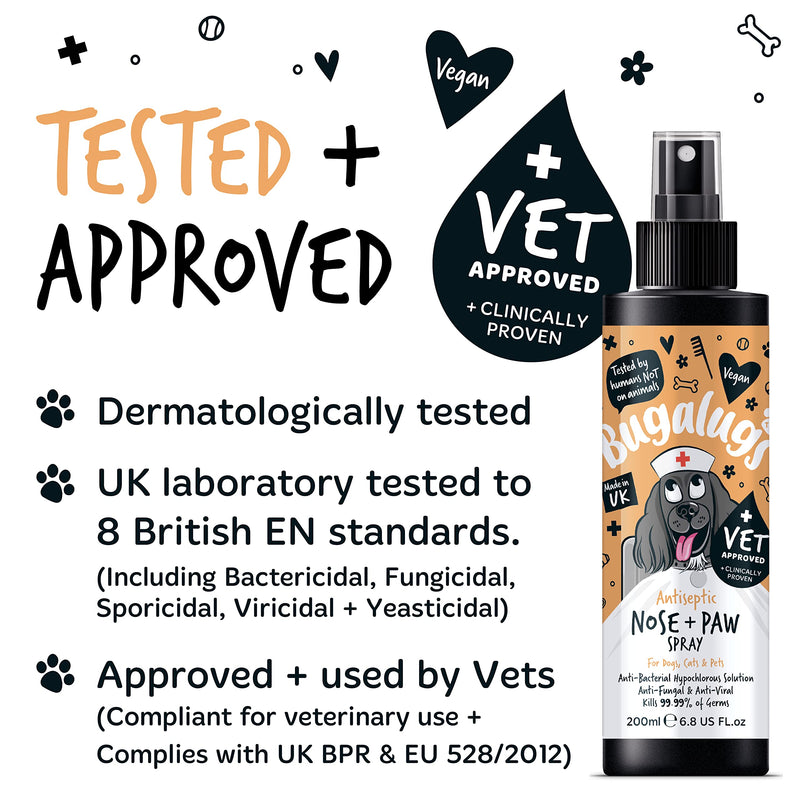 BUGALUGS Nose & Paw Dog Antiseptic spray 200ml – Antibacterial, Antifungal for Dogs, Cats & Pets -for Dry Paws, Cracked Skin use alongside our dog paw balm & dog nose balm (Antiseptic Spray 200ml)