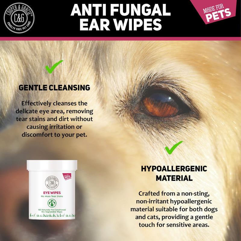 Dog Eye Wipes | Tear Stain Remover For Dogs Eyes By Cooper and Gracie | Remove Dog Eye Crust & Eye Discharge | Biodegradable Pre-soaked Textured | Safe & Easy Cleaning For Dogs & Cats | Pack Of 100