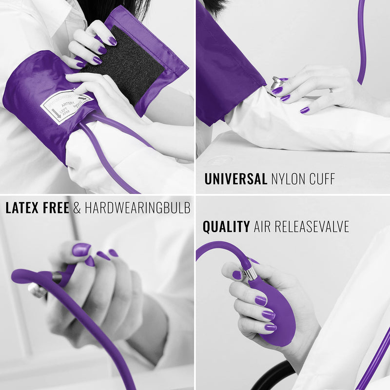 ASA TECHMED Dual Head Sprague Stethoscope and Sphygmomanometer Manual Blood Pressure Cuff Set with Case - Accurate Blood Pressure Monitoring Kit for Healthcare Professionals & Students, Purple - BeesActive Australia