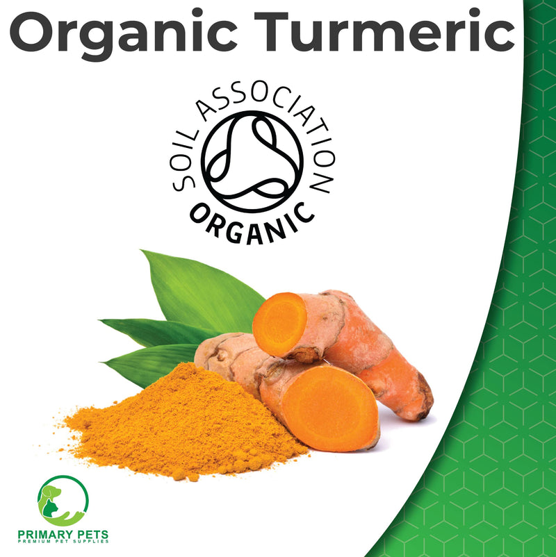Primary Pets Premium Pet Supplies - Organic Turmeric Capsules for Dogs, 120 x 600mg, Curcumin and Black Pepper Supplement, Supports Joint Health, Mobility and Wellness, Made with Turmeric Powder 120 Powder Capsules