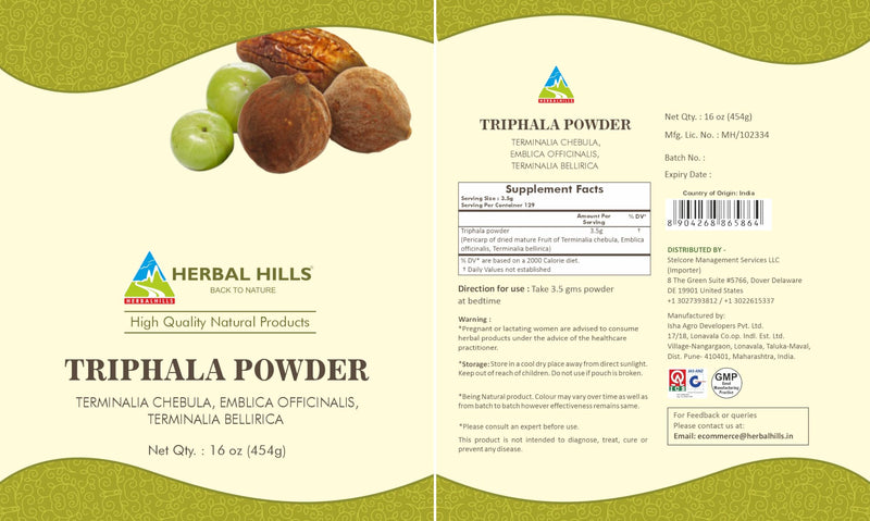 HERBAL HILLS Triphala Powder | 16 Oz (454 GMS) | Formula of Amla Haritaki & Bibhitaki (1 Pound (Pack of 1)) 1 Pound (Pack of 1) - BeesActive Australia