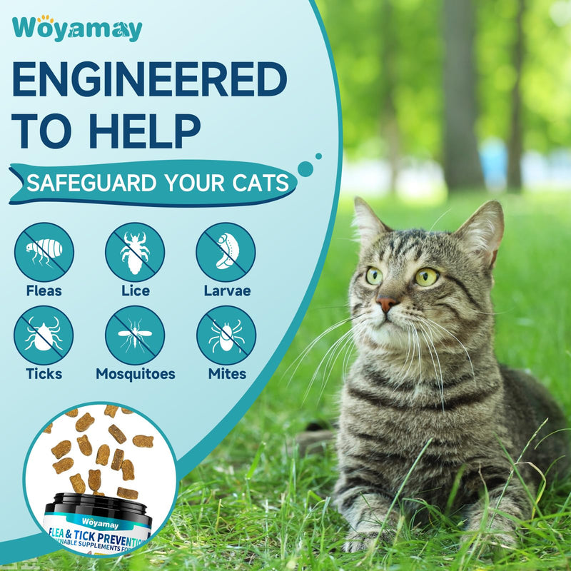 Woyamay Flea Support & Skin Comfort Treats for Cats, Daily Flea Care and Seasonal Skin Support Chewables, Chicken Flavor for Cats & Kittens of All Breeds