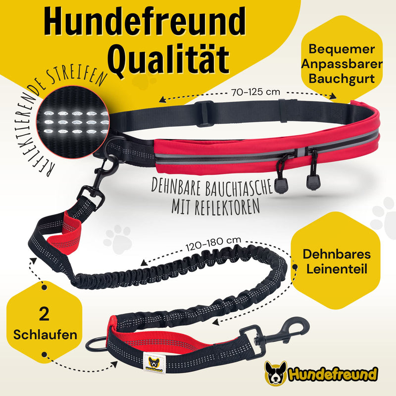 Dog friend jogging leash with waist belt red | Running leash, elastic, shock-absorbing, reflective for medium and large dogs up to 70 kg Free your hands for jogging, running, cycling, hiking - BeesActive Australia