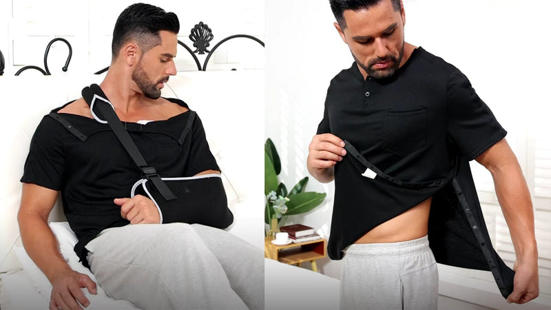 2 Pack Snap Shoulder Surgery Shirts for Men Rotator Cuff Recovery X-Large Black&grey