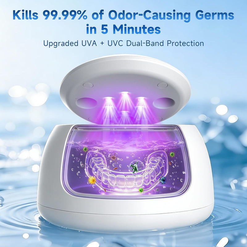 ARAER Ultrasonic retainer cleaner machine, 45kHz denture dome With UV Light,Dental Cleaning POD For Aligners, Mouth Guards, Night Guards, Toothbrush,Jewelry,200ML Capacity white - BeesActive Australia