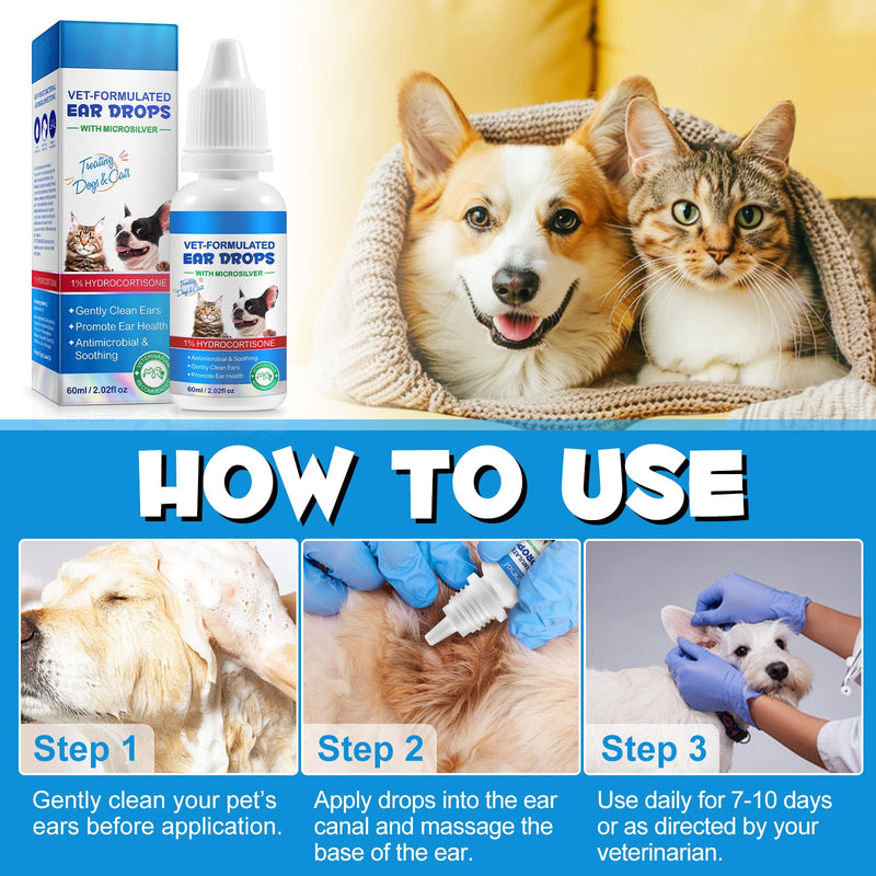 2 Packs Dogs Ear Drops, Cat & Dog Ear Cleaner Solution, Dog Ear Cleaner, Dog Ear Infection Treatment, Stop Wax Build Up, Removes Odor, Itchy Ear Relief & Soothe Ear Inflammation