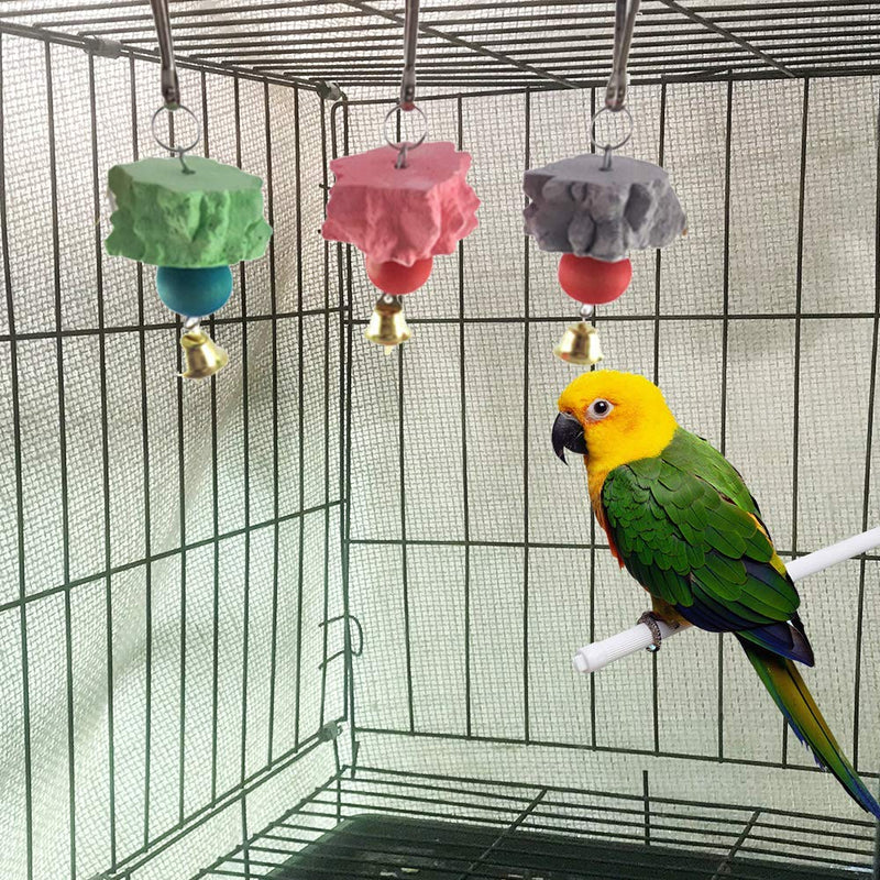 6PCS Bird Grinding Beak Calcium Stone with Bell Rat Mineral Lava Block Trimming Teeth Chewing Toys for Chinchilla Bunny Budgie Cockatiel Parakeet Parrot(Random Delivery of Color)