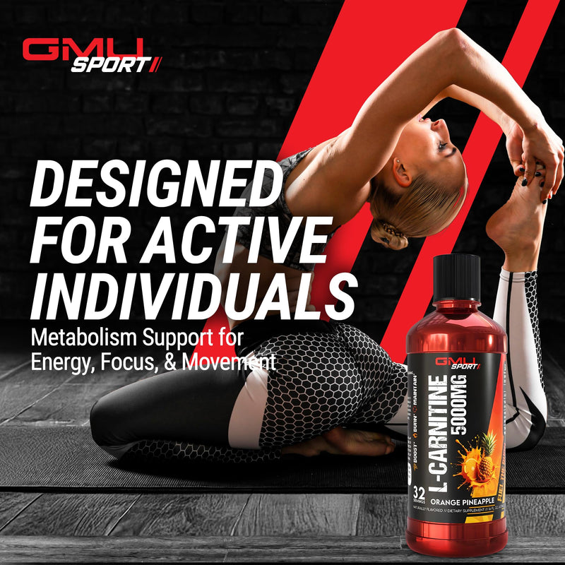Liquid L-Carnitine 5000mg – Orange Pineapple – Metabolic, Energy and Muscle Support Supplement – Stimulant-Free Pre Workout Alternative for Endurance, Exercise & Recovery – 32 Servings – GMU Sport