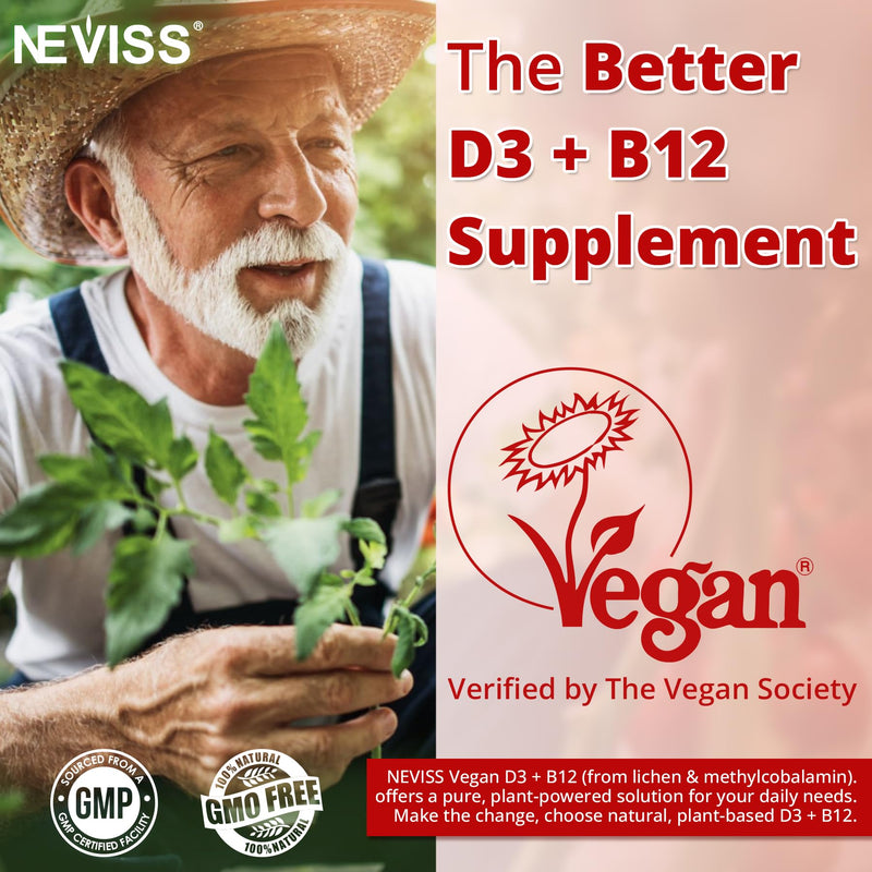 NEVISS Vegan Vitamin D3 5000IU + Vitamin B12 Gummies for Women Men, 60Ct | High Potency D3 5000IU & 1000 mcg Methylated B12, Vitamin D3 and B12 Supplement for Adults, Bone, Immune & Energy, Sugar Free 60 Count (Pack of 1)