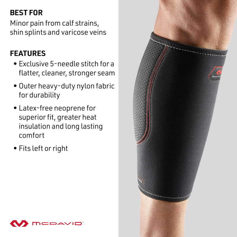 McDavid Calf Compression Sleeve for Men and Women – Latex-Free Light Support for Shin Splints, Varicose Veins, Calf Strains – for Running, Walking, Hiking Large Black