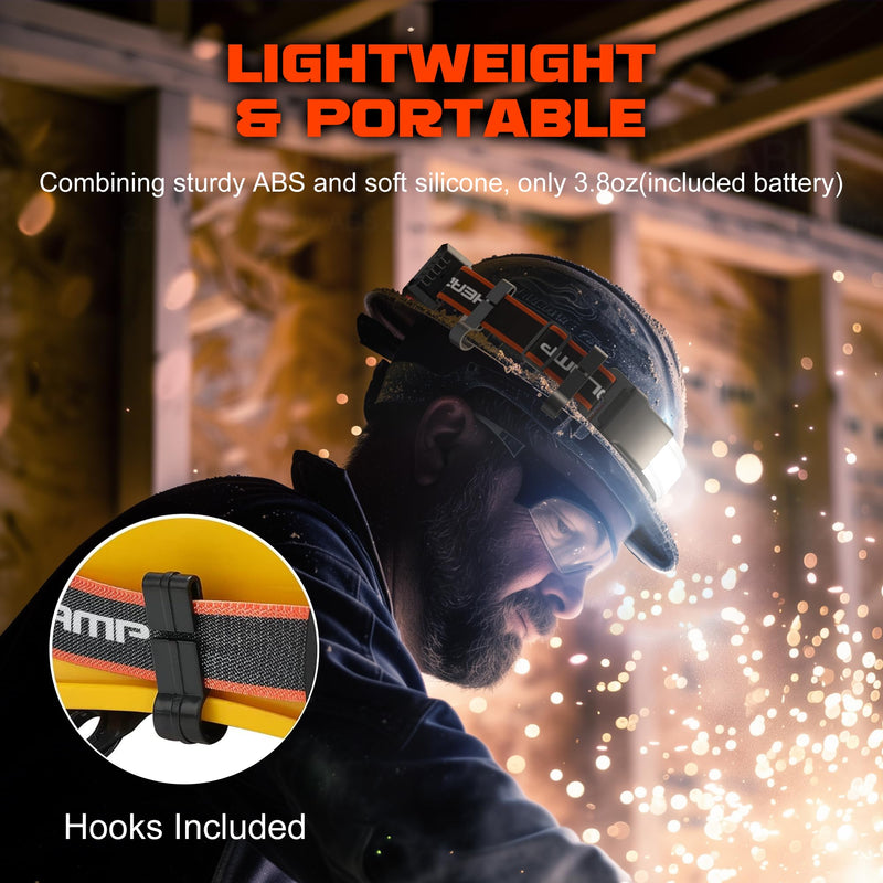 2 Packs Rechargeable Headlamp, 230°Wide-Angle 1000 Lumens Headlamp Flashlight with Red Taillight 3 Light Modes Lightweight LED Head Lamp Adjustable Waterproof Head Light for Running Cycling Orange(2-Pack) - BeesActive Australia