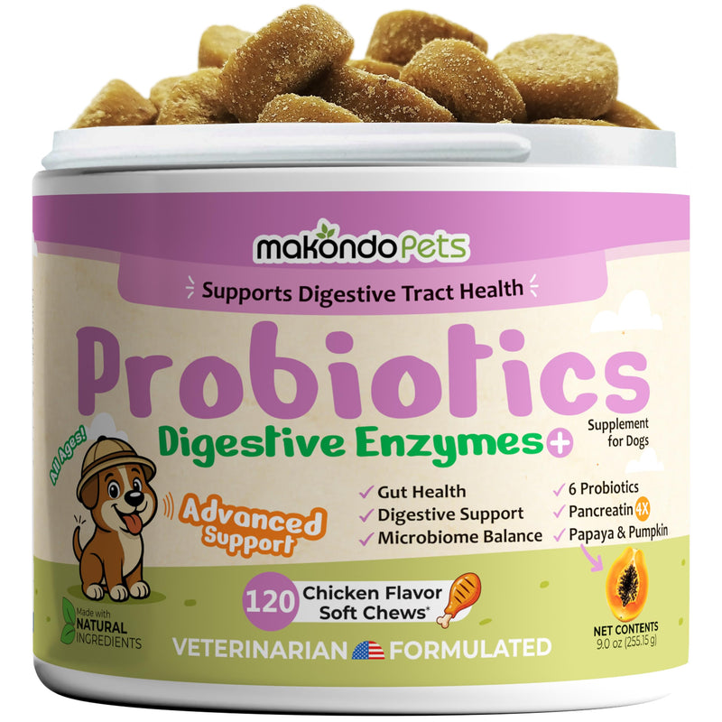 Dog Probiotics with Digestive Enzymes, Allergy Relief. 120 Soft Chews | 6 Probiotic Strains, Digestive Enzymes, Pumpkin & Papaya, Supports Gut Health & Gas Relief, Stool Support