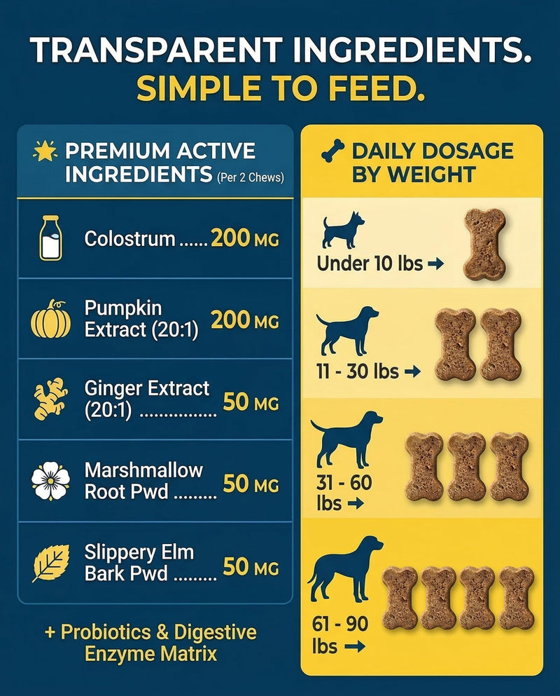 Advanced Dog Gut & Immune Support - Probiotics for Dogs Upset Stomach & Gas Relief with Pumpkin, Slippery Elm,Colostrum & Digestive Enzymes, Duck Flavor