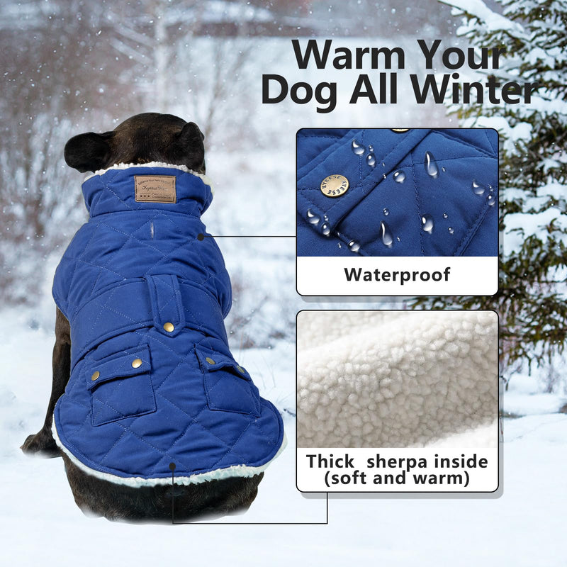 KYEESE Dog Coats Winter Dog Jacket Padded Sherpa Windproof Warm Dog Coats with Leash Hole Dog Clothes X-Large 1# Blue - BeesActive Australia