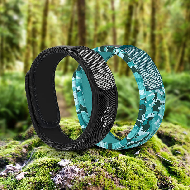 PARA'KITO Mosquito Repellent Bracelets + Refill Pellets Bundle, Mosquito Bracelets, Peppermint Oil, DEET Free Mosquito Repeller, Hiking Accessories, 2 Wristbands & 2 Refills (Black + Conceal) Black/Conceal - BeesActive Australia