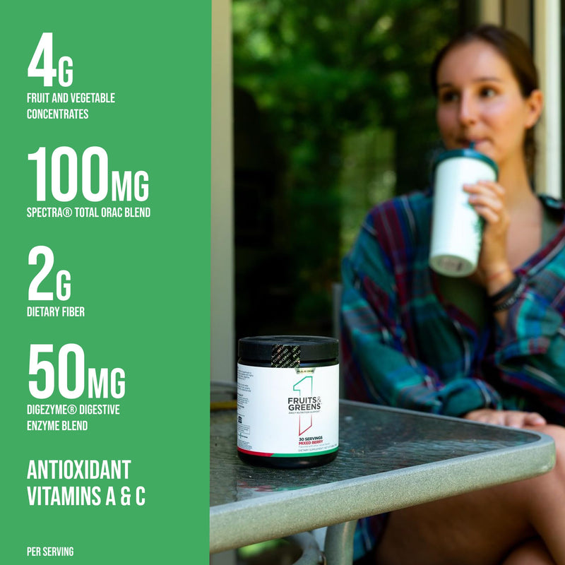 Rule 1 Proteins Fruits & Greens Powder, Mixed Berry, 30 Servings | 40+ Active Ingredients Including 4g Fruit & Vegetable Concentrates + 2g Prebiotic Fiber for Daily Wellness