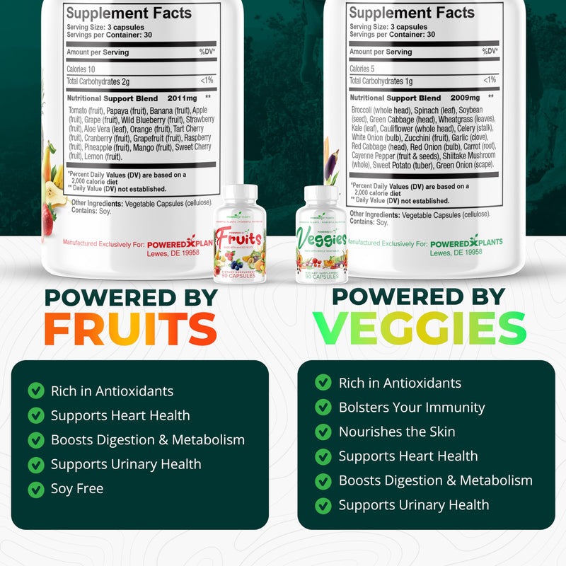 Daily Fruits and Veggies Supplement - 180 Capsules for 30 Days, Non GMO & Gluten Free Superfood with Natural Vitamins - Powered by Plants, 2-Pack 90 Count (Pack of 2)