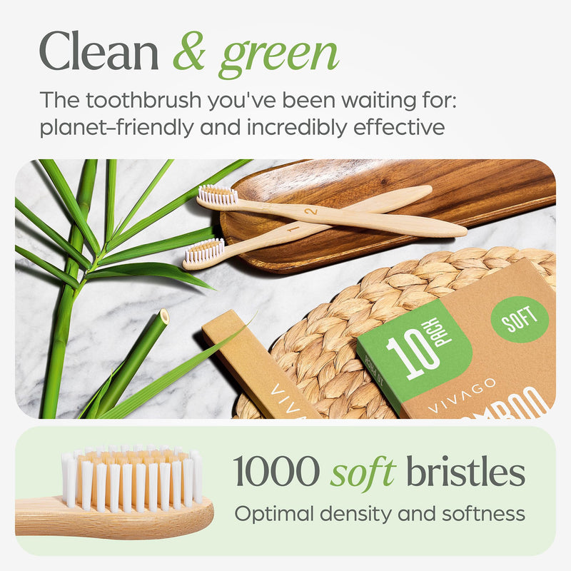 Bamboo Toothbrushes 10 Pack - BPA Free Soft Bristles Toothbrushes, Eco-Friendly, Natural Wooden Toothbrush 10 Count (Pack of 1)