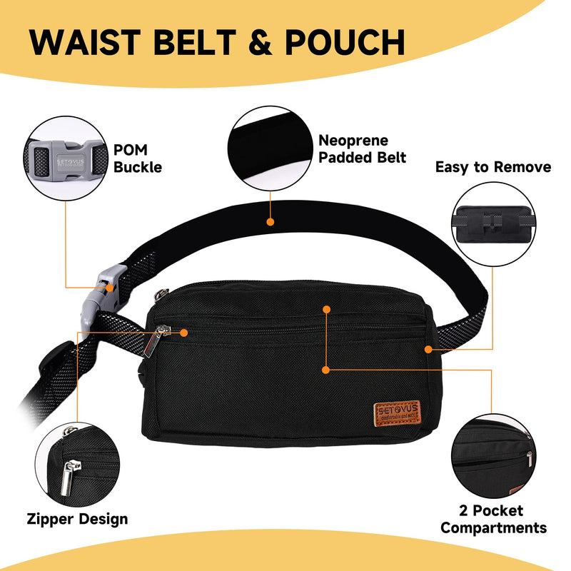 Hands Free Dog Leash with Zipper Pouch, Double Handle Running Reflective Bungee Waist Leash for Dog Walking, Training and Hiking for Small Medium Large Dogs (Black) Black