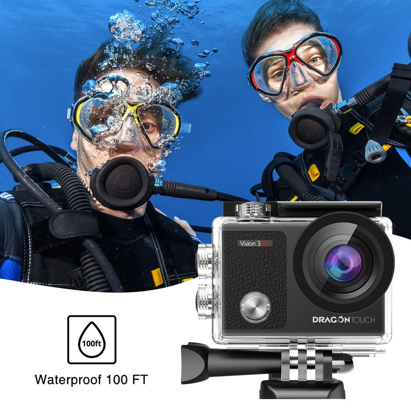 Dragon Touch 4K Underwater HD Action Camera, Vision 3 Pro Touch Screen 20MP 100FT Waterproof Video Camera Adjustable View Angle WiFi Sports Camcorder with Remote Control Helmet Accessories - BeesActive Australia