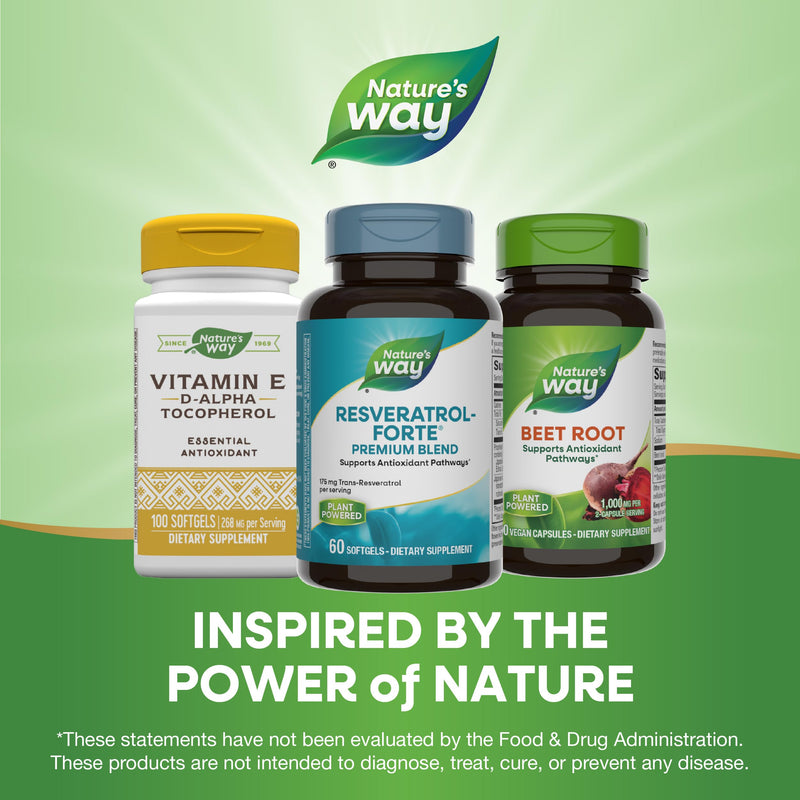 Nature's Way Resveratrol-Forte Softgels, Protects from Free Radicals*, 60ct | 175 mg Trans-Resveratrol from Japanese Knotweed per Serving, Supports Antioxidant Pathways to Help Neutralize Free Radicals*