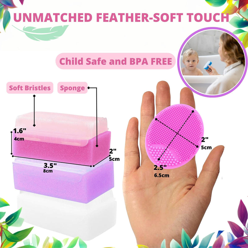 Cradle Cap Brush and Sponge Set for Baby - Bath Essentials for Newborns | Treatment Comb | Baby Bath Sponges (5-Pack Pink) - BeesActive Australia