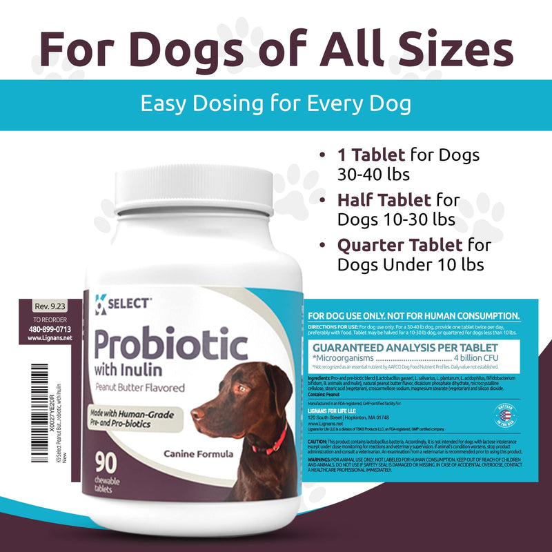 K9 Select Pet Probiotics for Dogs with Inulin – Dog probiotics for Digestive Health & Gut Support with Digestive Enzymes for Dogs, Supports Yeast Balance & Dog Digestive Support – 90 Tablets