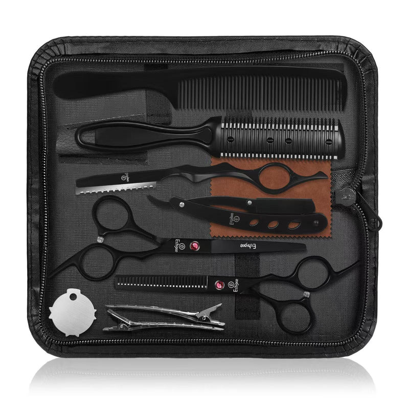 6.5 inch Hair Cutting Scissors Set with Razor Black