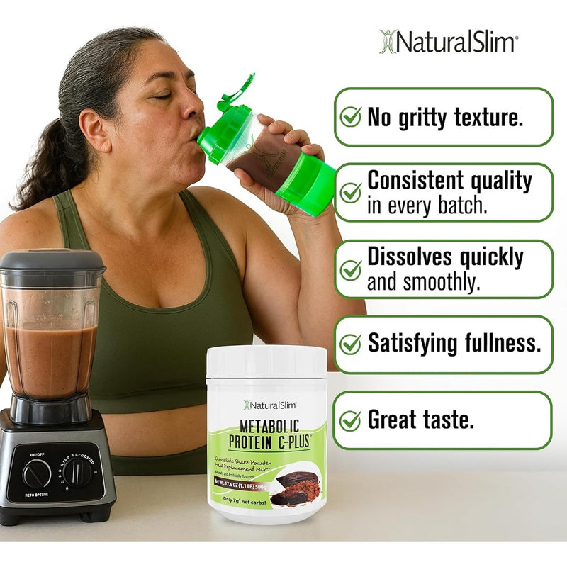 NaturalSlim Metabolic Protein C-Plus, Chocolate, 1.1 lb | Whey Protein Powder and Shake, Vitamin C, L-Glutamine and Digestive Enzymes, Support Metabolism, Energy and Gut Health Chocolate C Plus