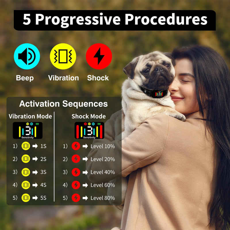 PetJoy Smart Bark Collar, Anti Bark Collar with Optional Shock, Dog Bark Collar for Small Medium Large Dogs - Vibration or Shock Mode 2 in 1 (3 Sensitivity Levels) - BeesActive Australia